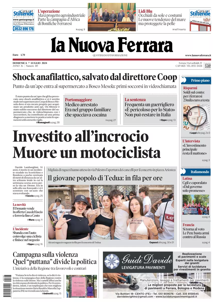 Prima-pagina-nuova ferrara-oggi-edizione-del-2024-07-07